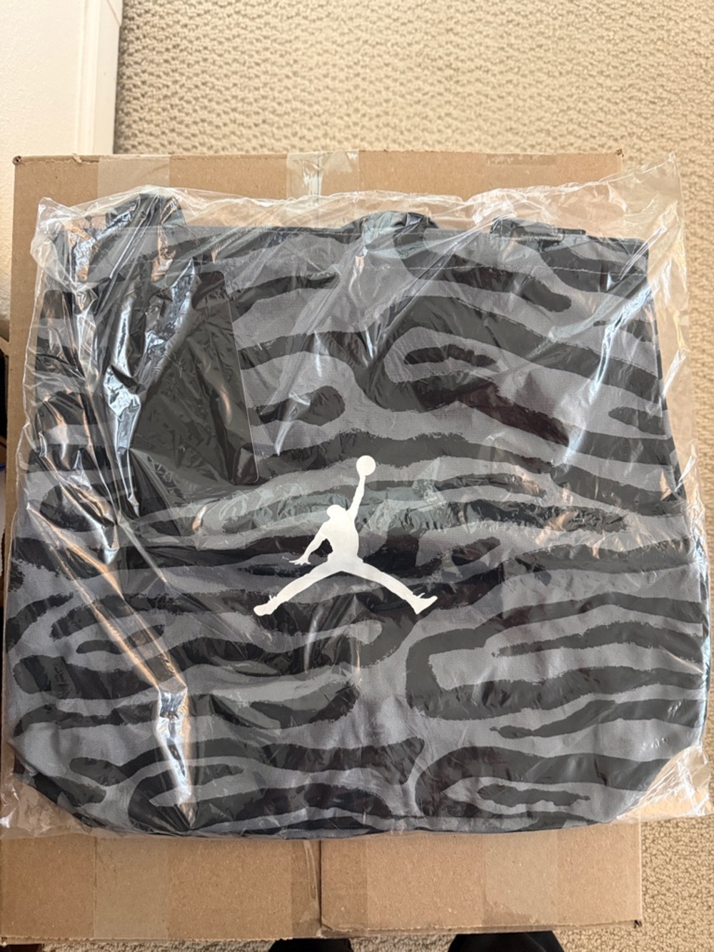 NWT Jordan Zebra-Print Tote in Black & Gray with White Jumpman